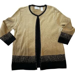 Alfred Dunner Gold and Black Cardigan Sweater with a built in black shirt